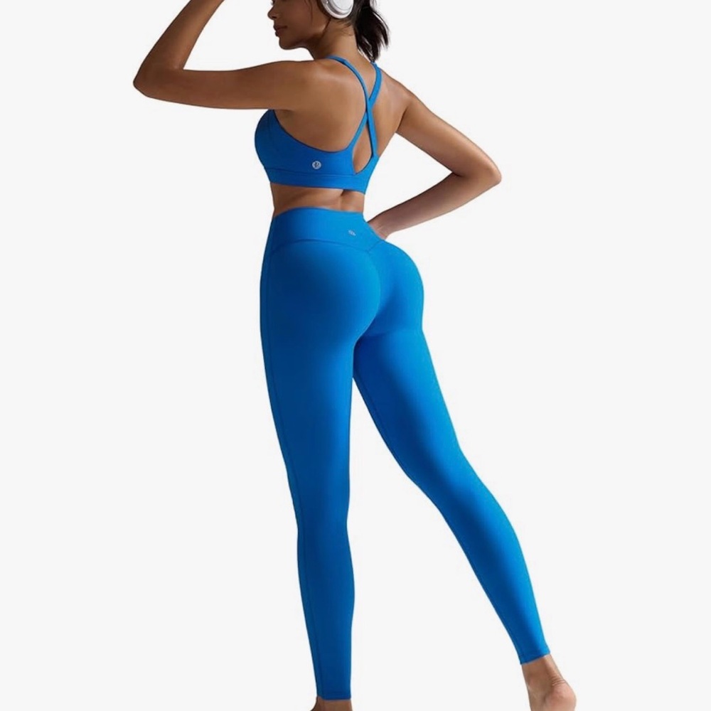 New Running Girl Women's Leggings Size L High Waisted Buttery Soft Deep Blue - Picture 3 of 9